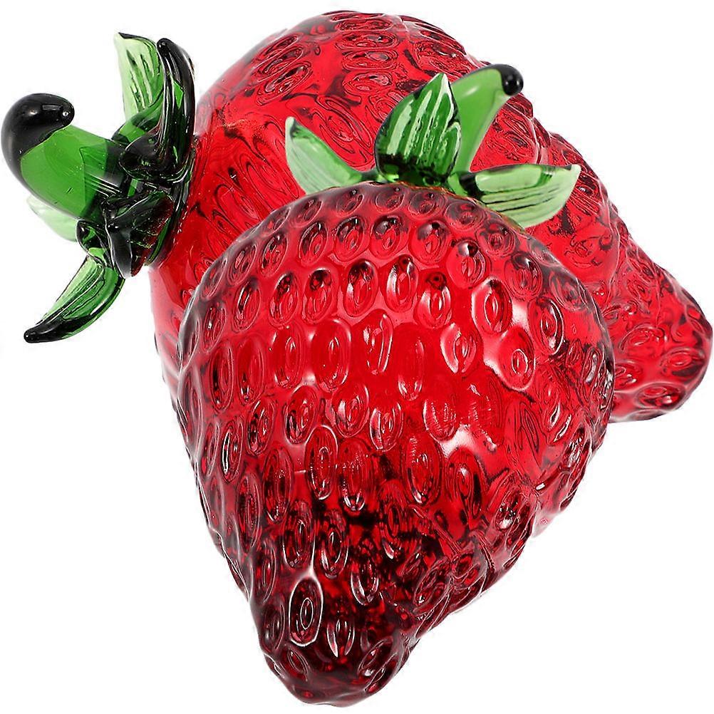 2pcs Decorative Crystal Strawberry Figurines Artificial Fruit Tabletop Decor