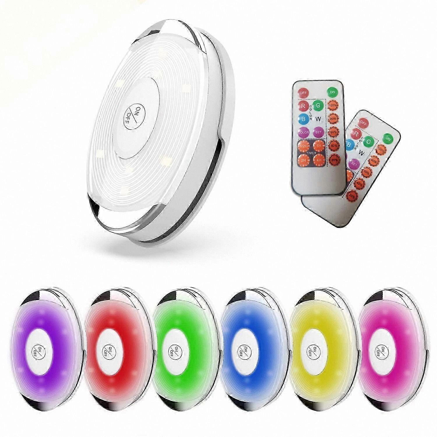 Remote Control LED Puck Light, RGB Cabinet Bulb with 4 Colors and 3 Modes, Dimmable Timer Battery Operated Closet Light (RGB)