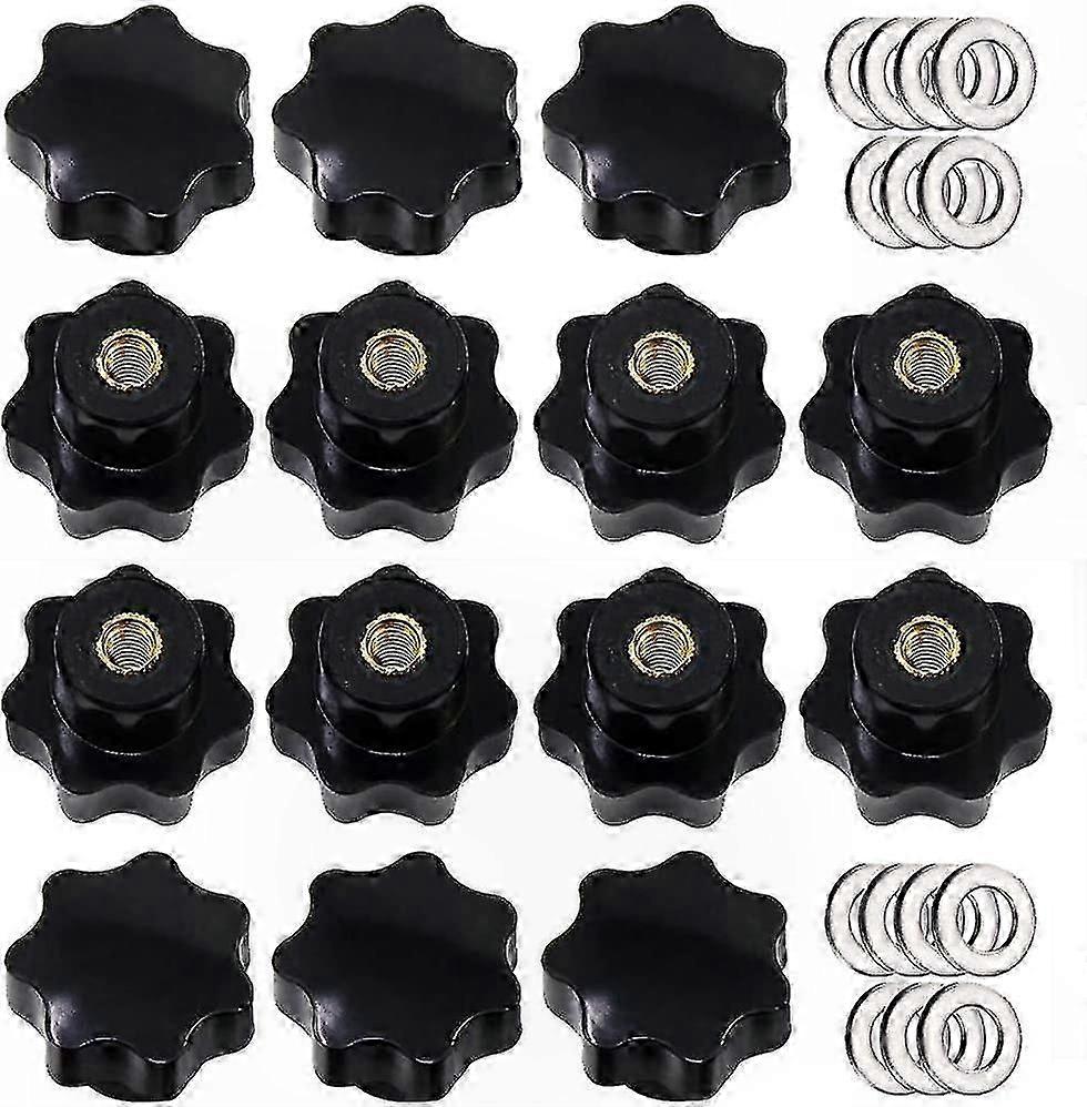 Black Plastic Star-Shaped Knobs with Washers, 14-Pack M8 Threaded Clamp Handles for Easy Grip and Secure Fastening Solutions