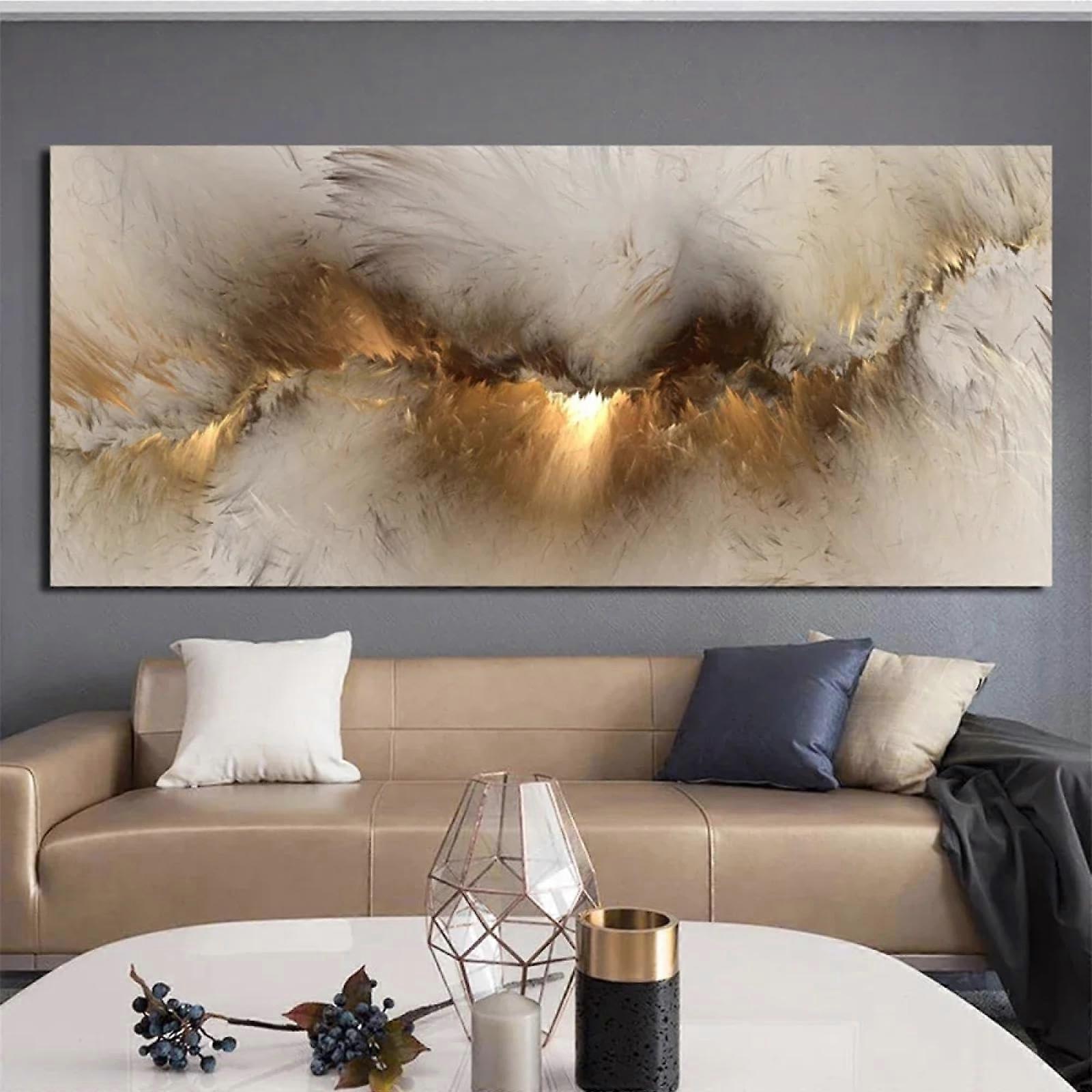 Abstract wall art on canvas, grayyellow clouds, color painting, poster, prints