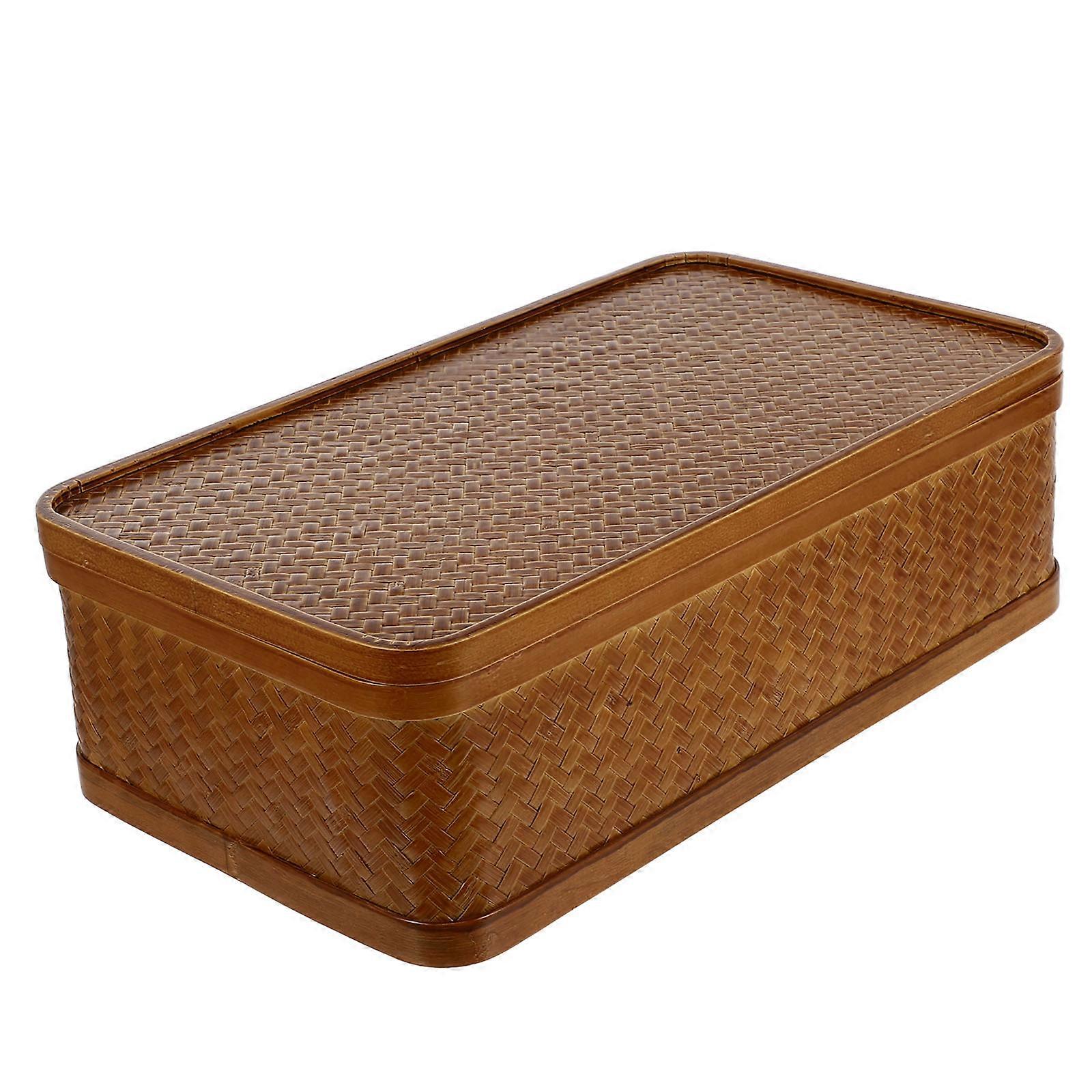 Handmade Bamboo Basket Functional Storage Solution Vintage Style For Desk Organizer 35.5X20X10.5CM 1Pack