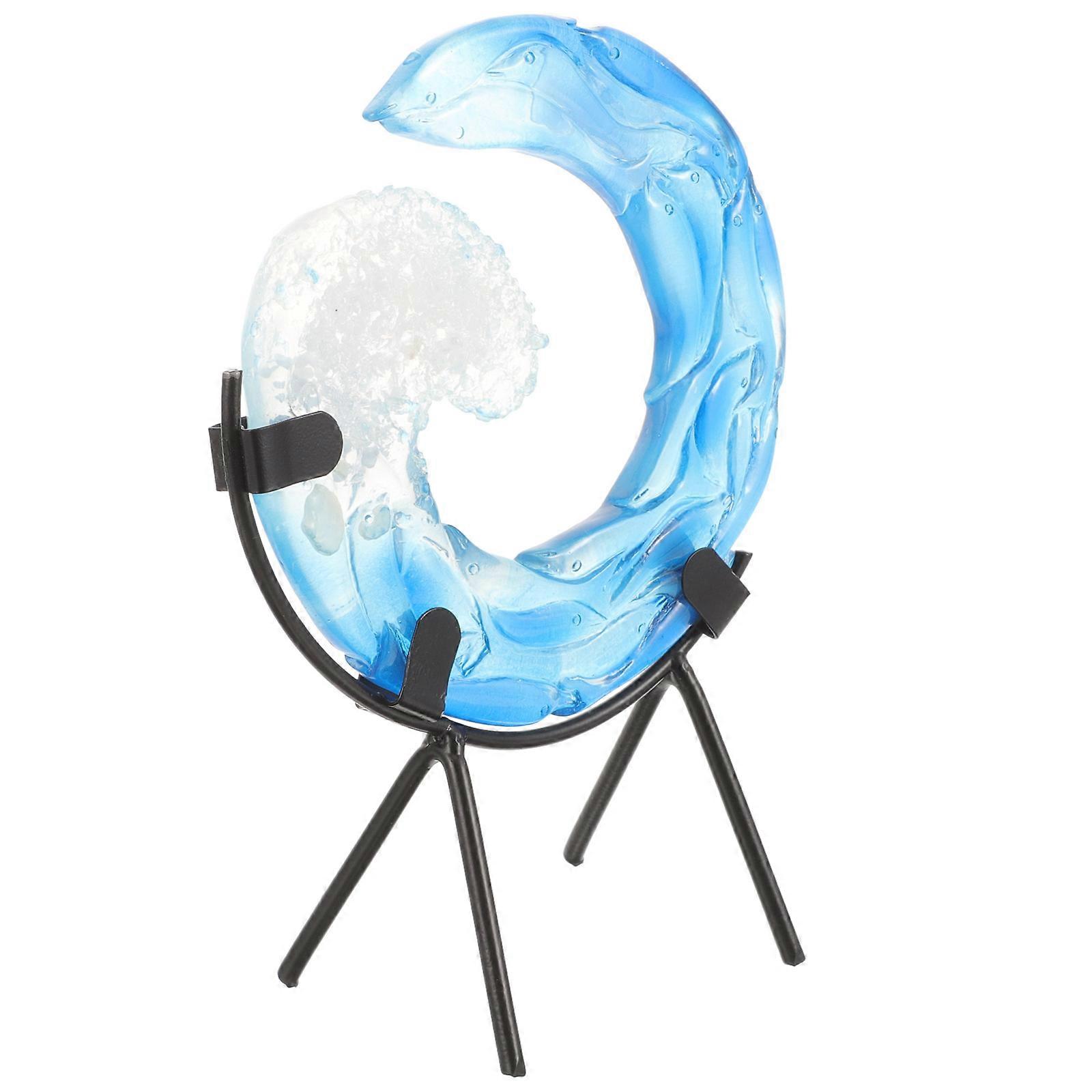 Ocean Wave Sculpture Statue Decorative Desktop Ornament with Stand Handmade