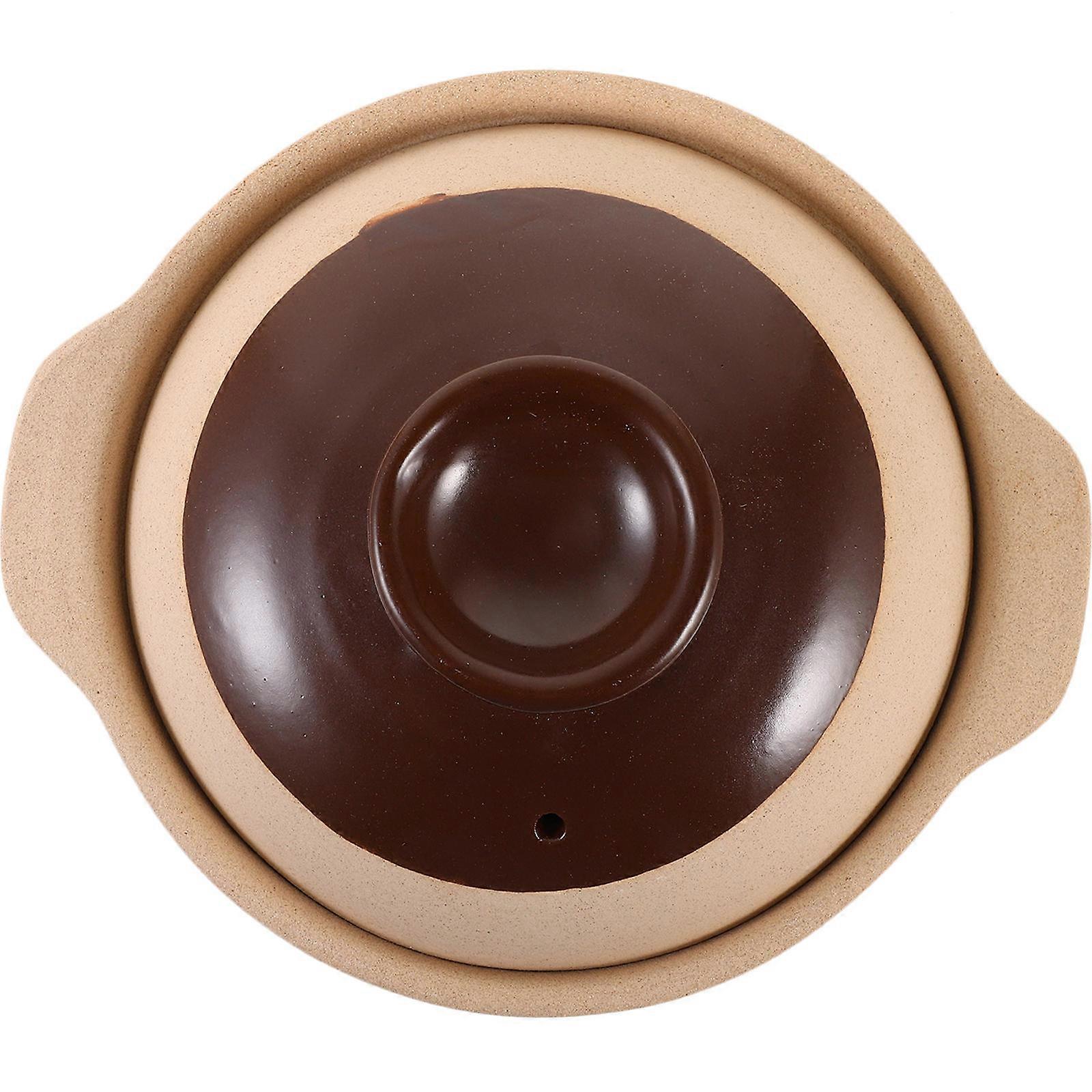 Large Ceramic Cooking Pot 1Pc Simple Design for Restaurant Use 18cm Brown Color with Non-Slip Handle