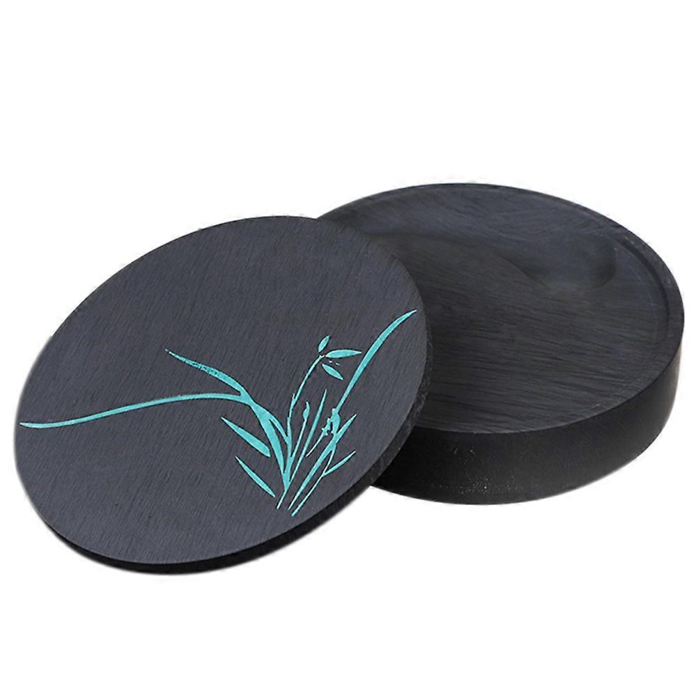 Chinese Calligraphy Supplies Round Inkstone Designed For Writing And Art Creation In Black Color 1 Set