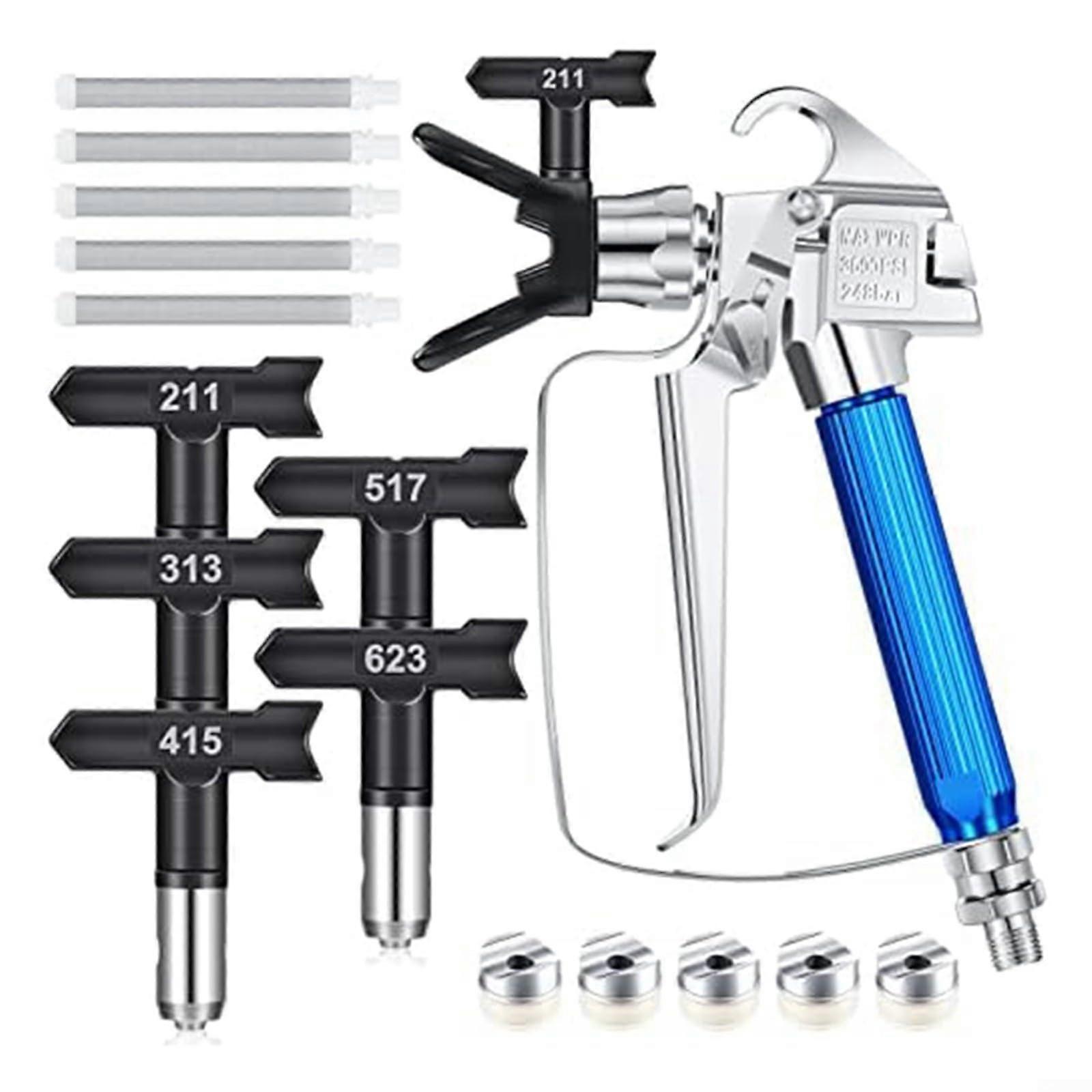 12piece airless paint spray set with nozzle tips, filter, mesh, 35.6 cm adapter, stainless steel handle, blue, for DIY, faux furniture, fence