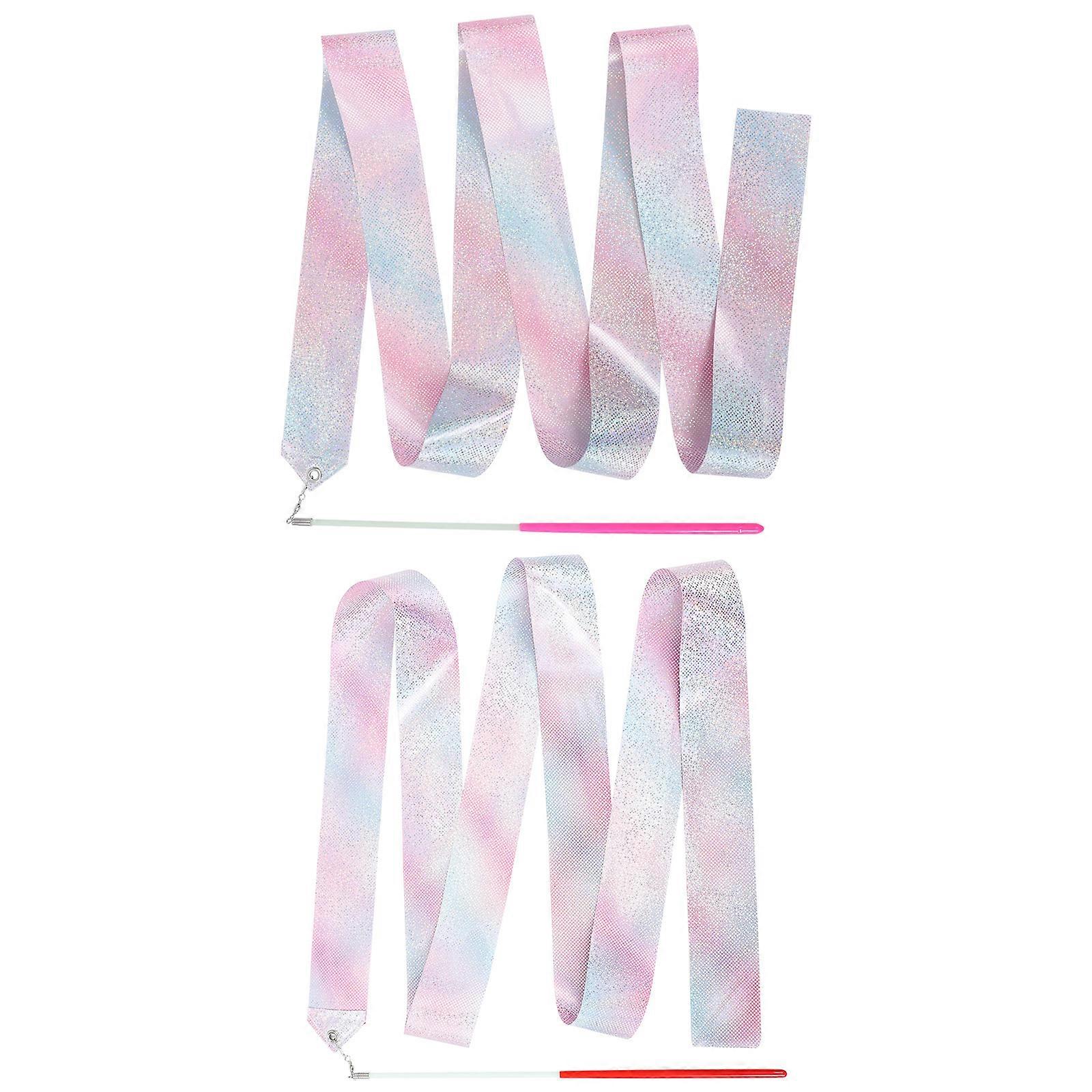 2pcs Colorful Streamer Ribbons with Handles for Rhythmic Gymnastics, Dance, Team Training, Birthday Parties, and Circus Performances