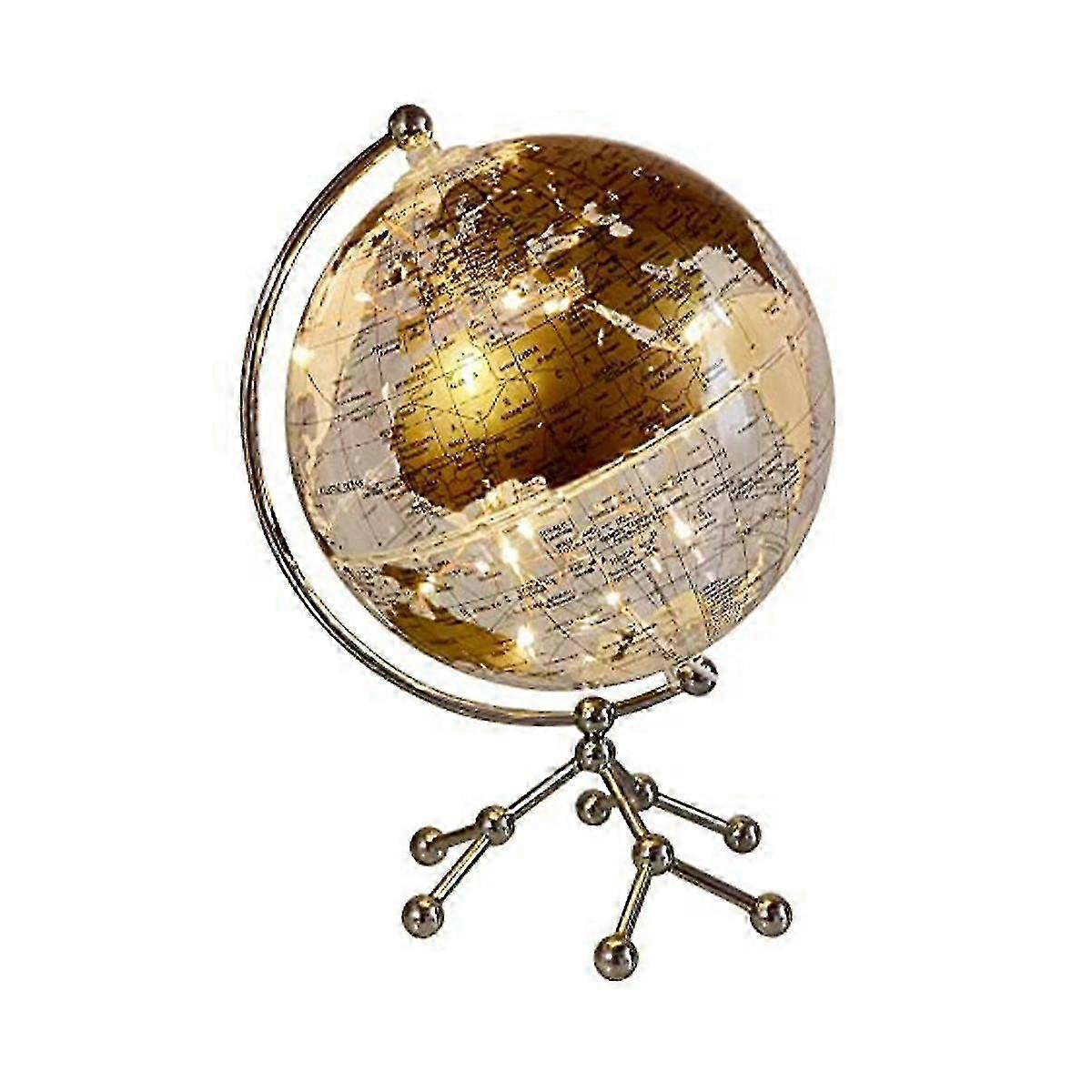 8 Inch World Globe with LED Light Illuminated Geography Globe Educational Interactive Lamp for Home Office Metal Base