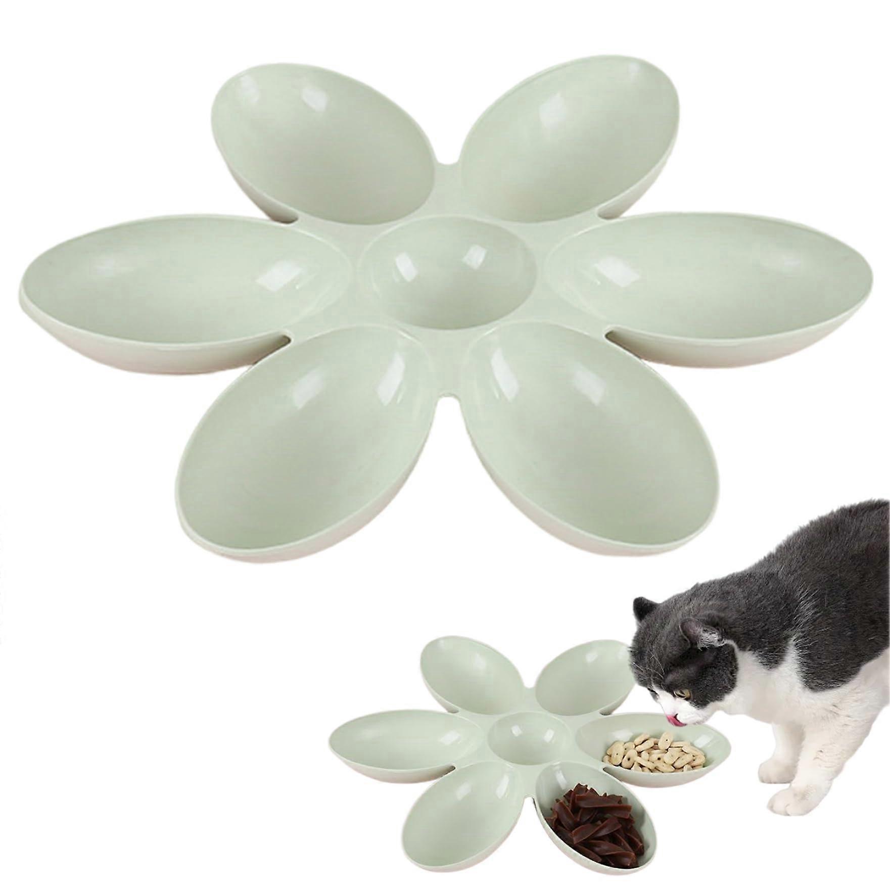 Cat Bowls Petal Shape 6-Grid Non-Slip Reusable Plastic Pet Feeding Bowls For Cats And Small To Medium Dogs