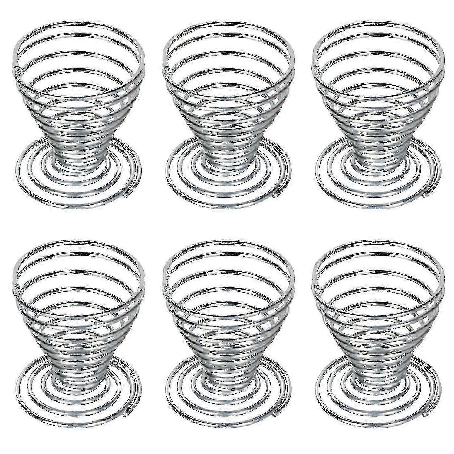 6 Brushed Steel Wire Spiral Spring Egg Cups