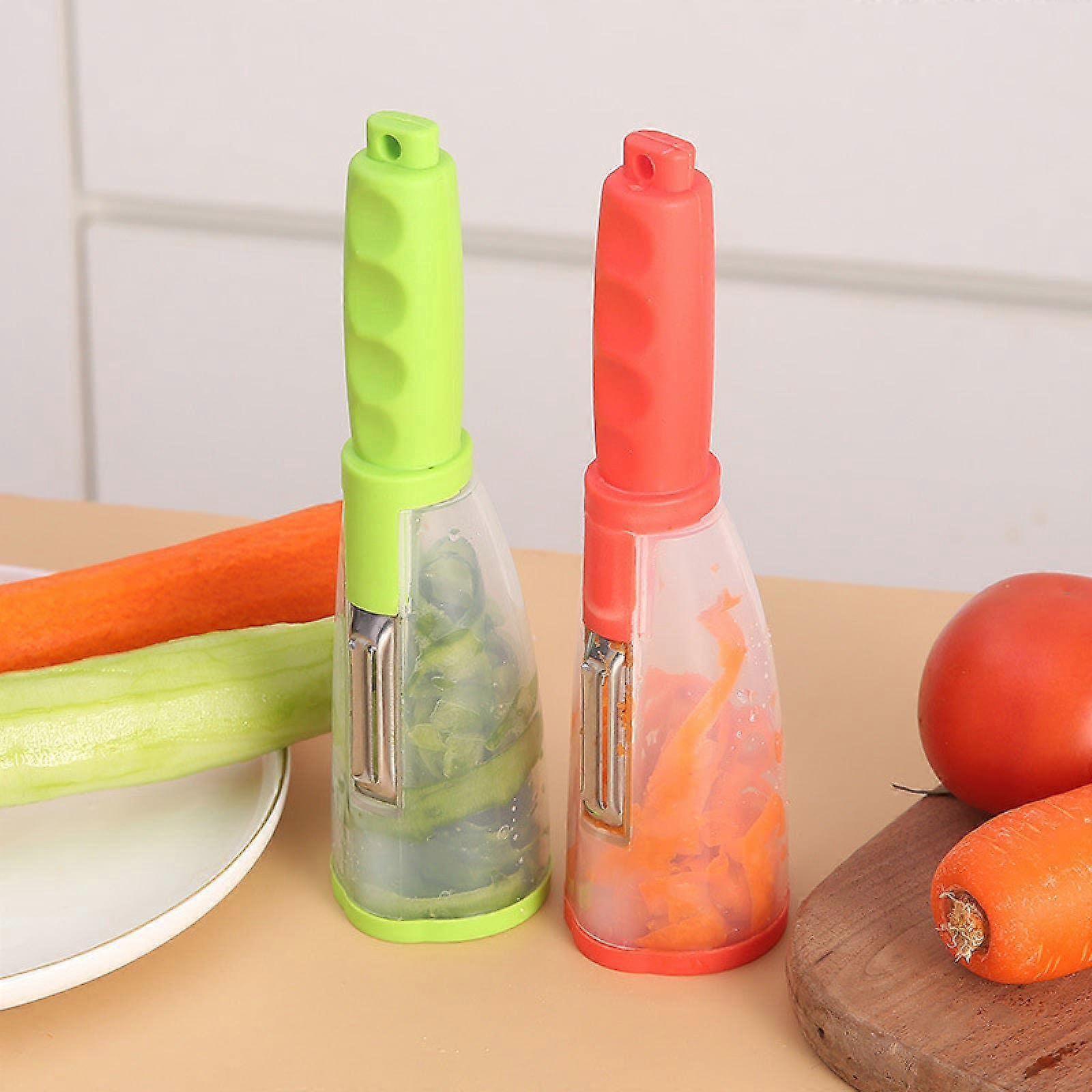 Multifunctional Red Storage Scraper Peeling Knife with Storage Tube and Apple Peeler for Household Use