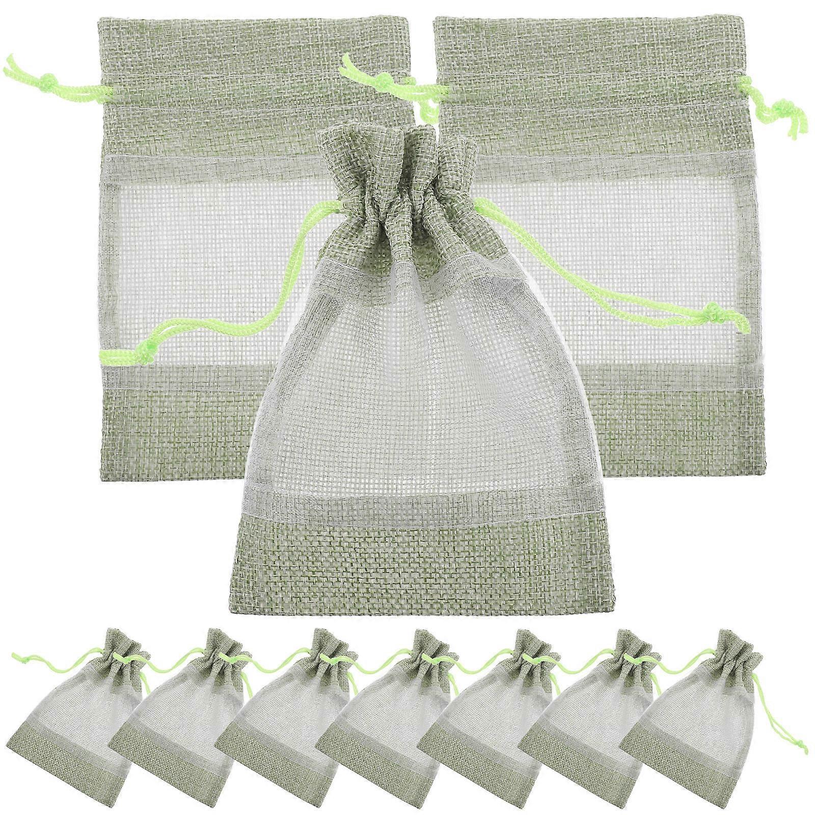 Green Drawstring Storage Bag with Clear Window for Small Items Organization and Travel Use 10 pcs