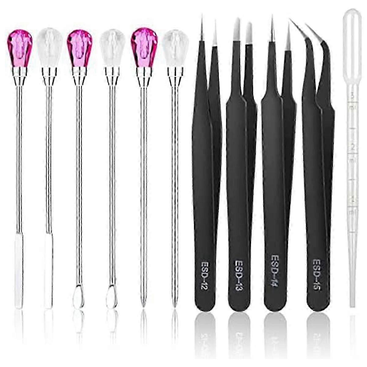 11 Pcs Resin Mold Tools Set Stirring Needle Spoon Tool Tweezers Precision Kit (Black+Rose+White)