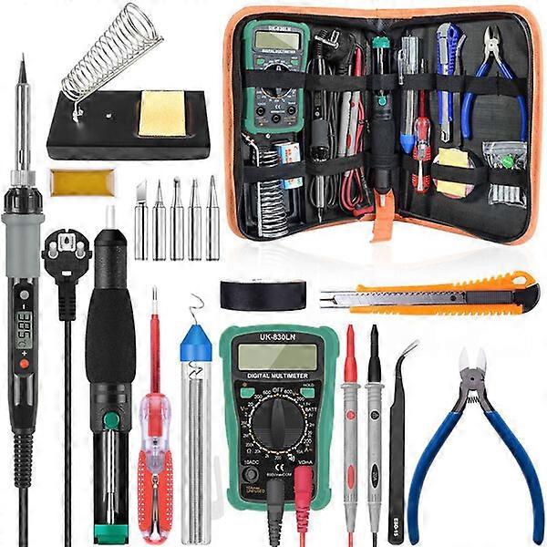 80W Lötkolben-Kit, einschließlich Lötdraht und Entlötpumpe, mit Zubehör, verpackt in einer PU-Tasche