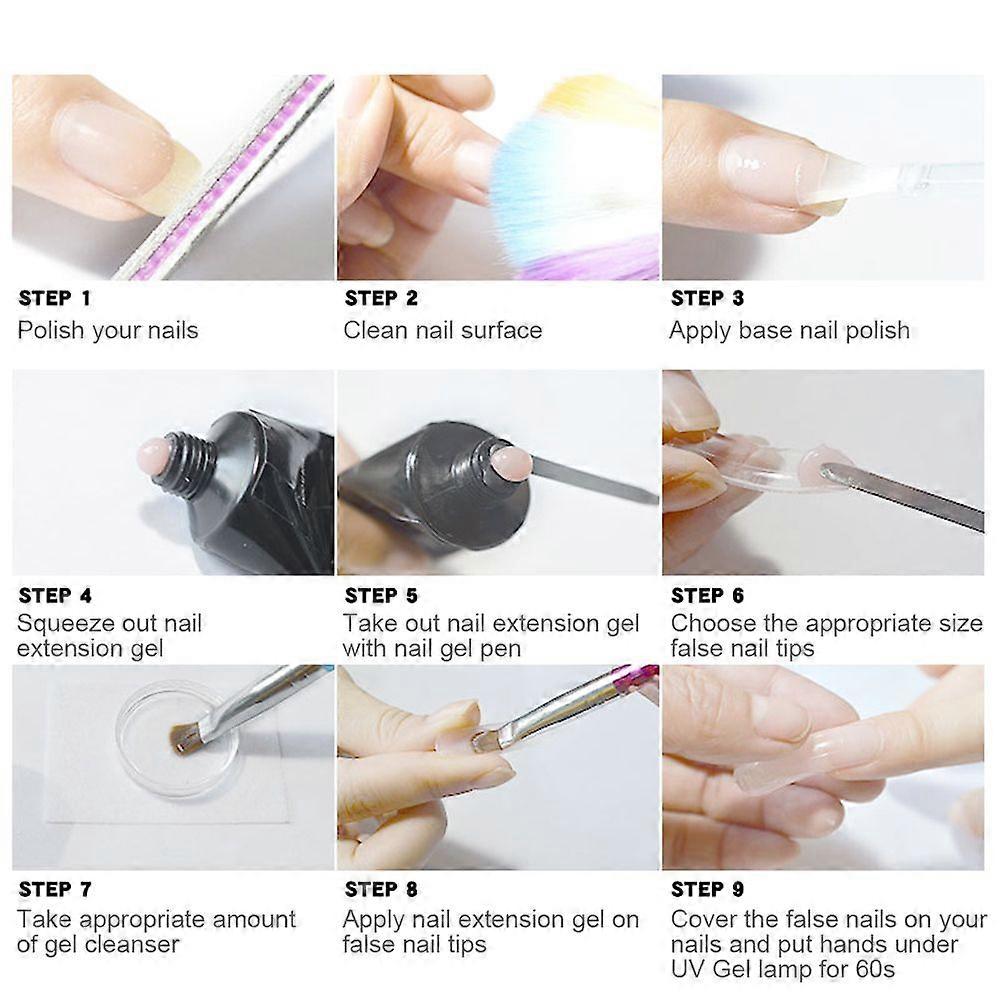 Shiny Nail Extension Gel Kit with Glitter UV Extension Gels Brush False Nail Tips Nail Extension Tips Clip Manicure Tool Set