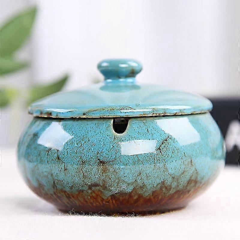 Ceramic Ashtray with Lid for Cigarettes Windproof Design