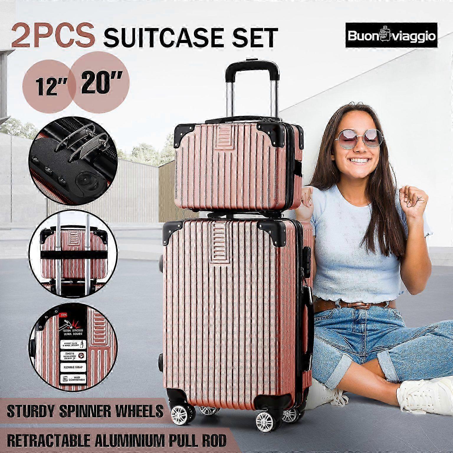 Rose Gold Lockable Hard Shell Luggage Set with Trolley