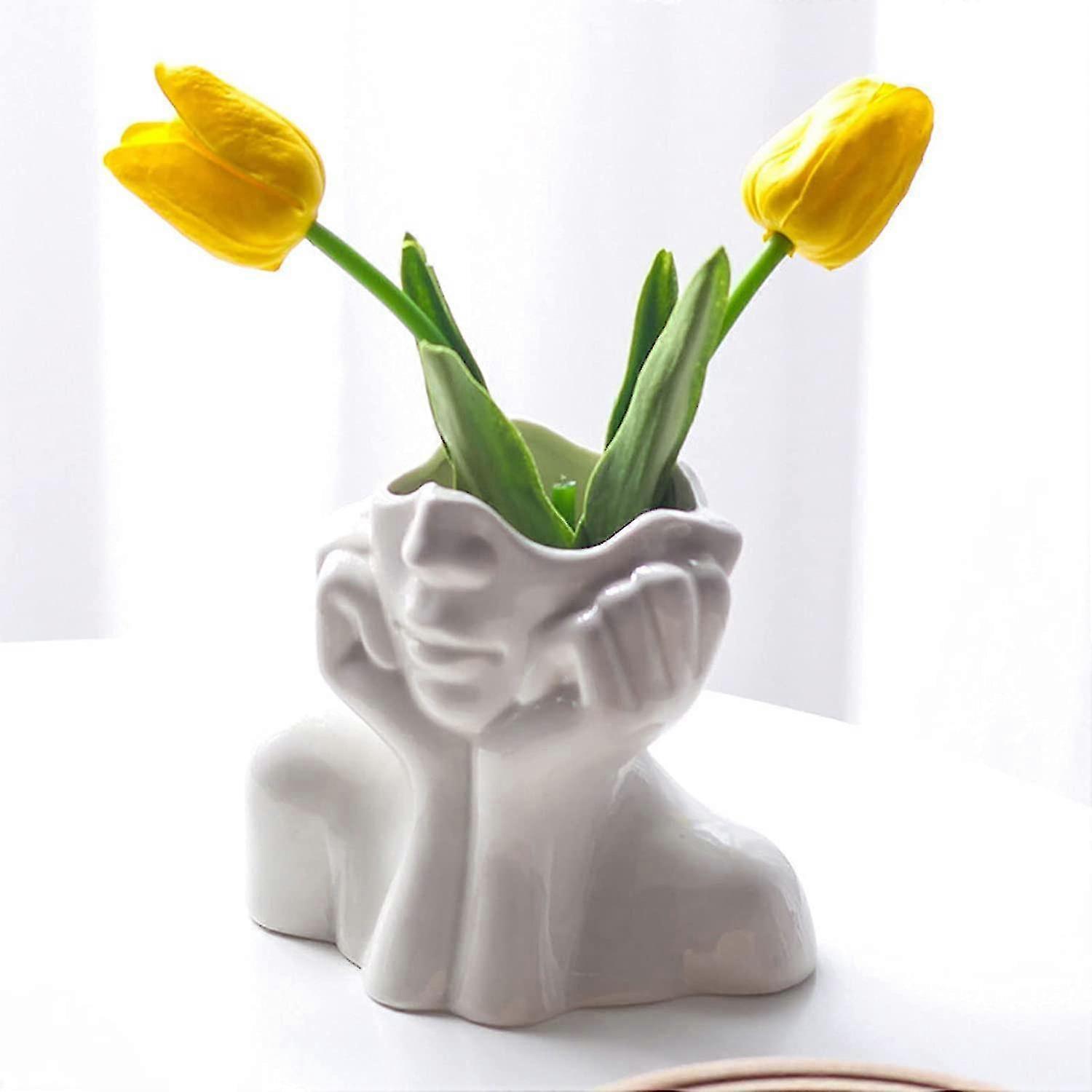 Ceramic face vases, modern white abstract design, suitable for multi-scene decoration
