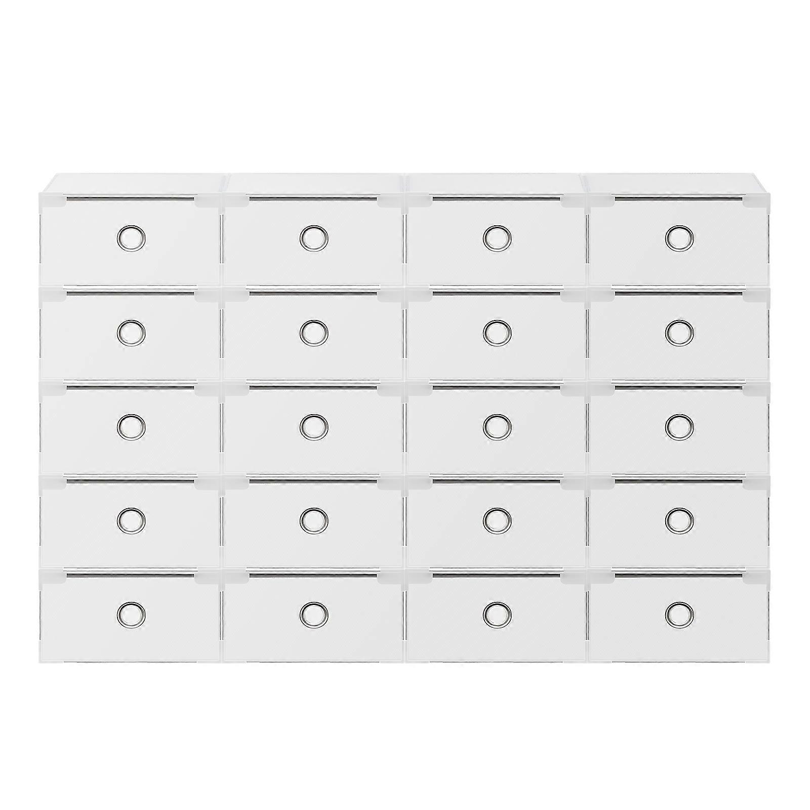20Pcs White Stackable Shoe Storage Box Drawer Design Rectangular Shoe Organizer