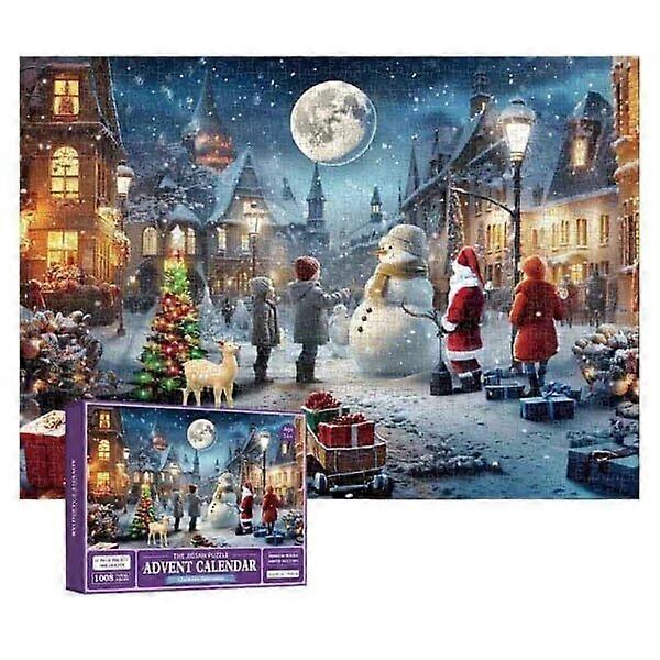 Jigsaw Puzzle Advent Calendar, 1008 Pieces Jigsaw Puzzle 24 Days to Christmas Countdown Advent Calendar Christmas Flower Moon Night