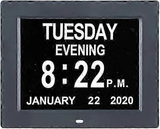 7 Inch LED Digital Calendar Day Alarm Clock -8 Alarm Reminders,AM/PM Function,Day Clock with Extra Large Display Helps with Memory Loss, Alzheimer's,D