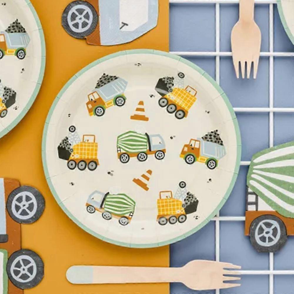 Construction Vehicles Kids' Party Paper Plates – 17.5cm, Pack of 6