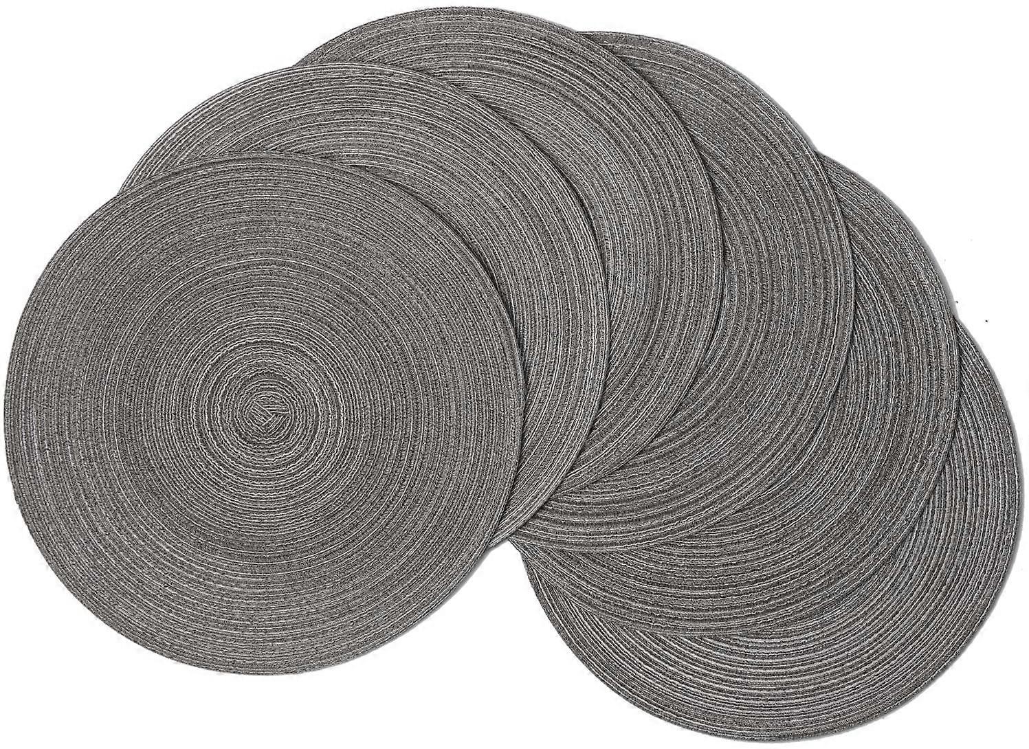 Round Placemats Set Of 4/6/8 For Dining Tables 14 Inch Cotton Braided Placemats Washable Reversible For Kitchen Holiday Party(grey)