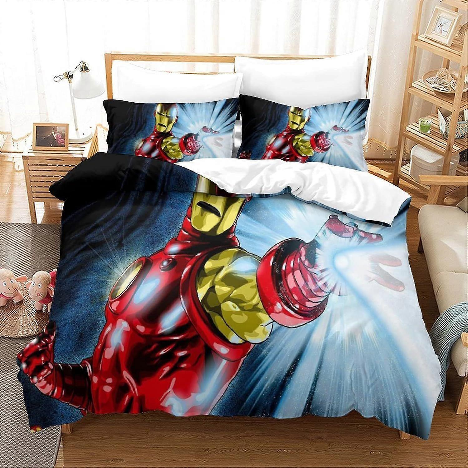 Bedding Sets Single Size Bedding Iron Man Printed Duvet Cover Soft Hypoallergenic Microfiber Quilt Cover with Pillowcase with Zipeer Closure for in Ki