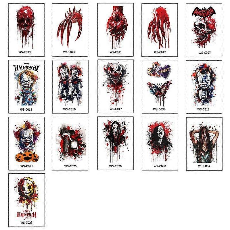 New 16-Pack Halloween Tattoo Stickers, Holiday Party Funny Simulated Arm Tattoo Stickers