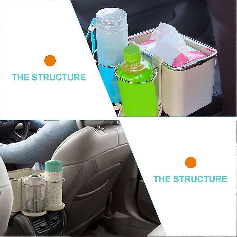 Car Storage Box for Car Use with Dual Cup Holder Beige ABS