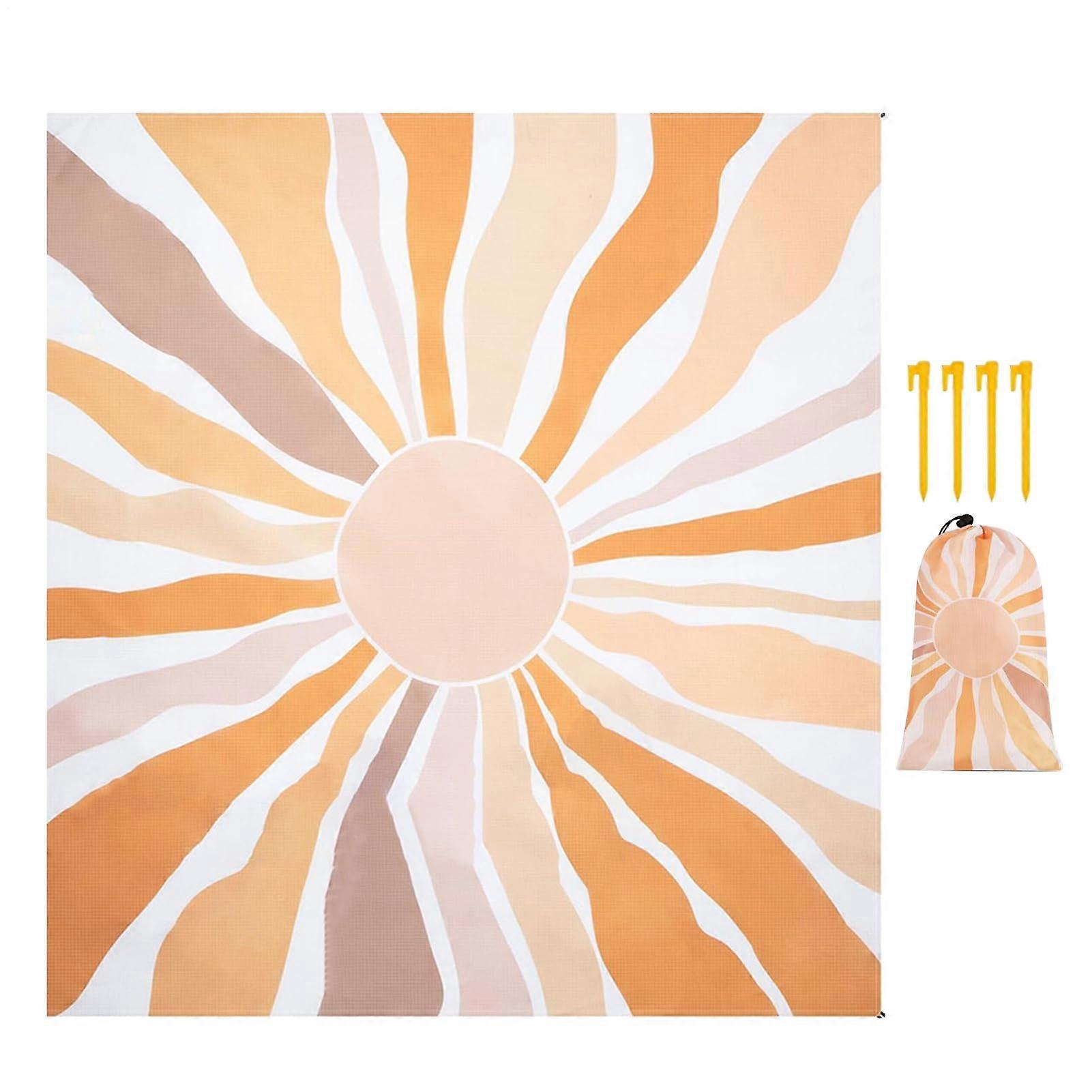 Beach Blanket Extra Large Picnic Mat Sandproof Beach Blanket Waterproof Base Anchor Loops 210x200cm For Family Outings