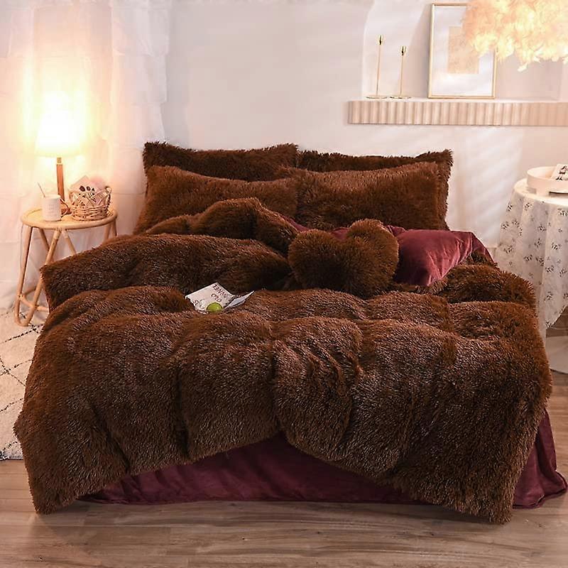 Plush Shaggy Comforter Set 4 Pieces Duvet Set Luxury Faux Fur Fluffy Soft Warm Winter Beige King 4pc