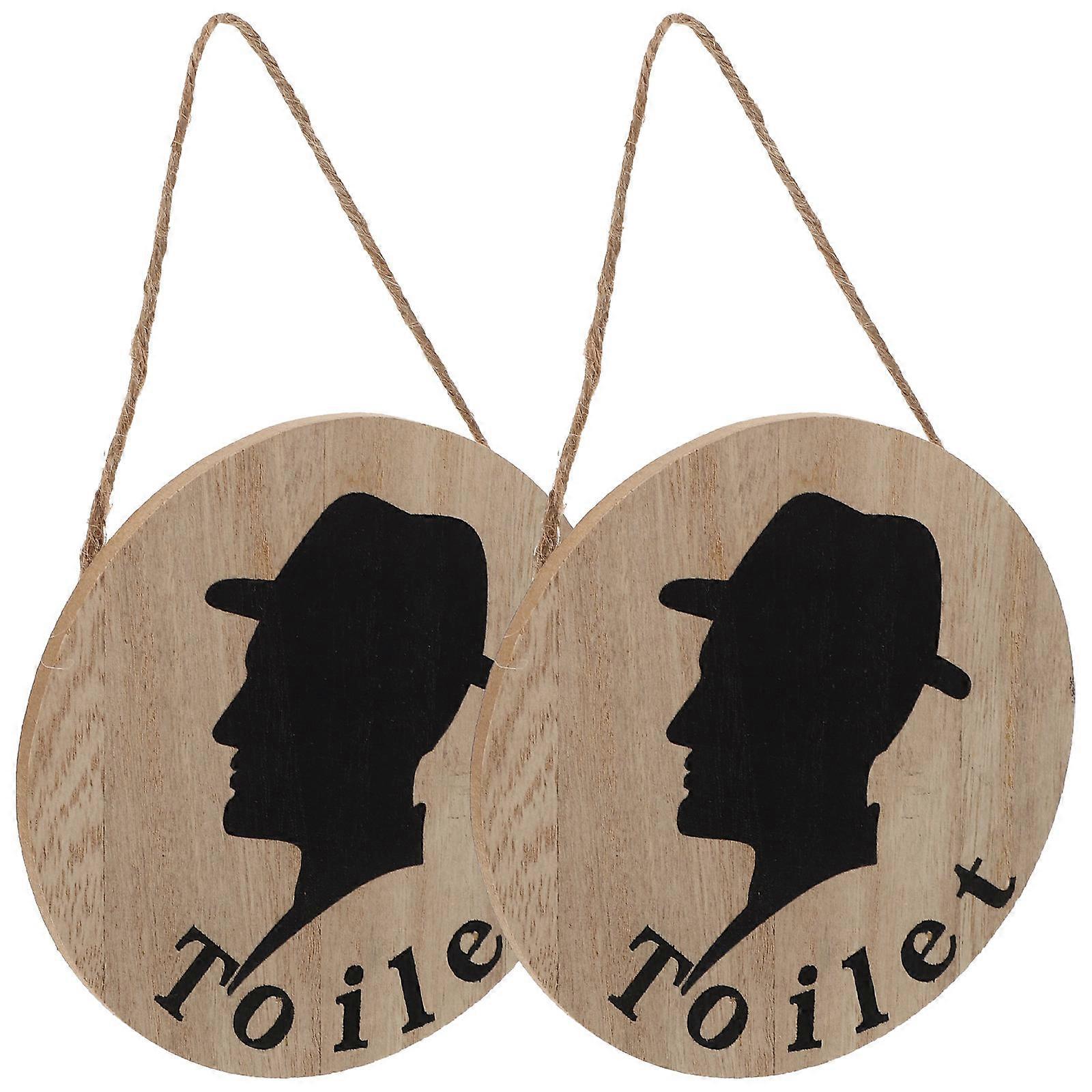 Wooden Toilet Signs 8 Pcs Decorative Plaques Guiding Sign For Store Public Restroom Light Brown Simple Design