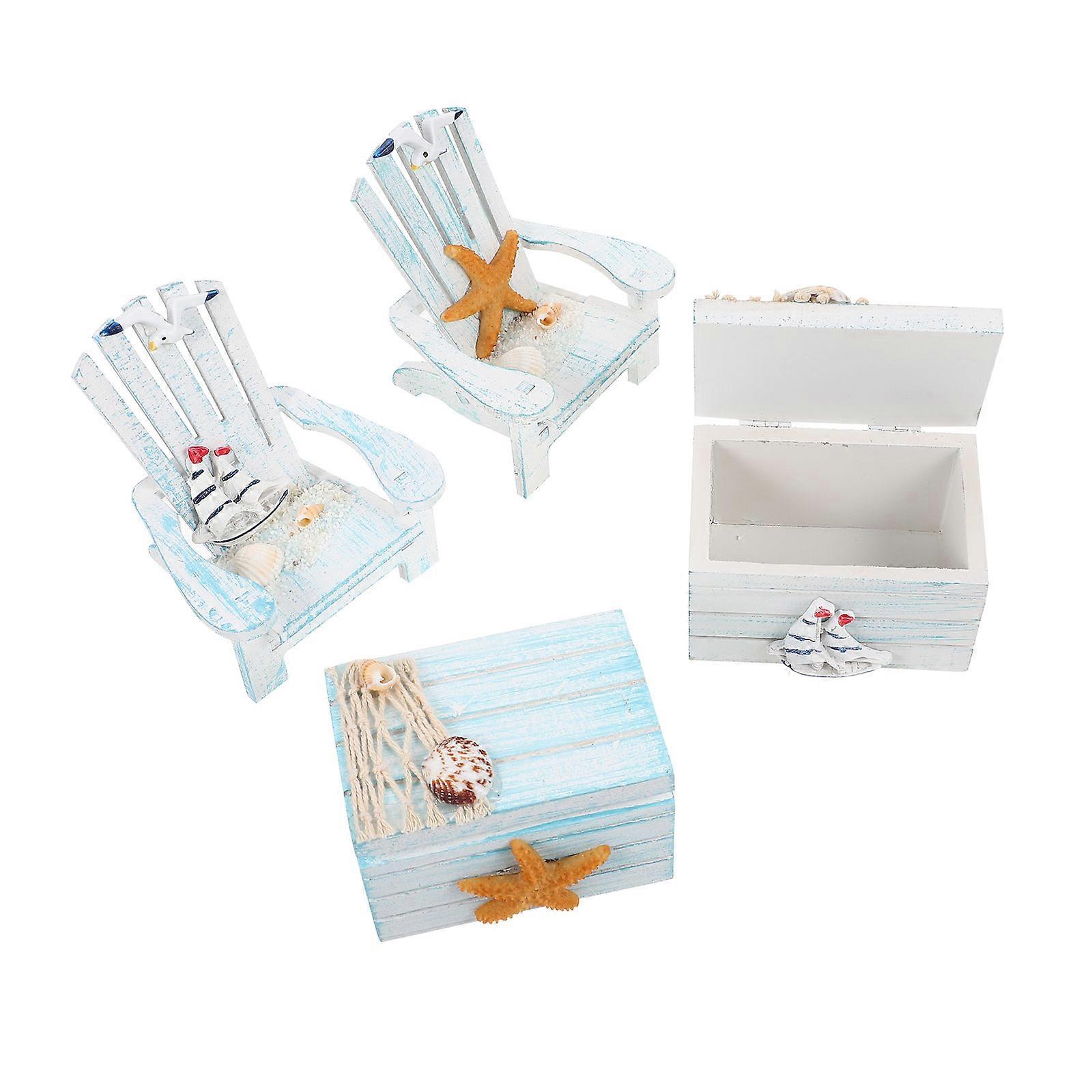 Mini Wooden Chair Model for Decoration 4Sets Mediterranean Style Miniature Decor