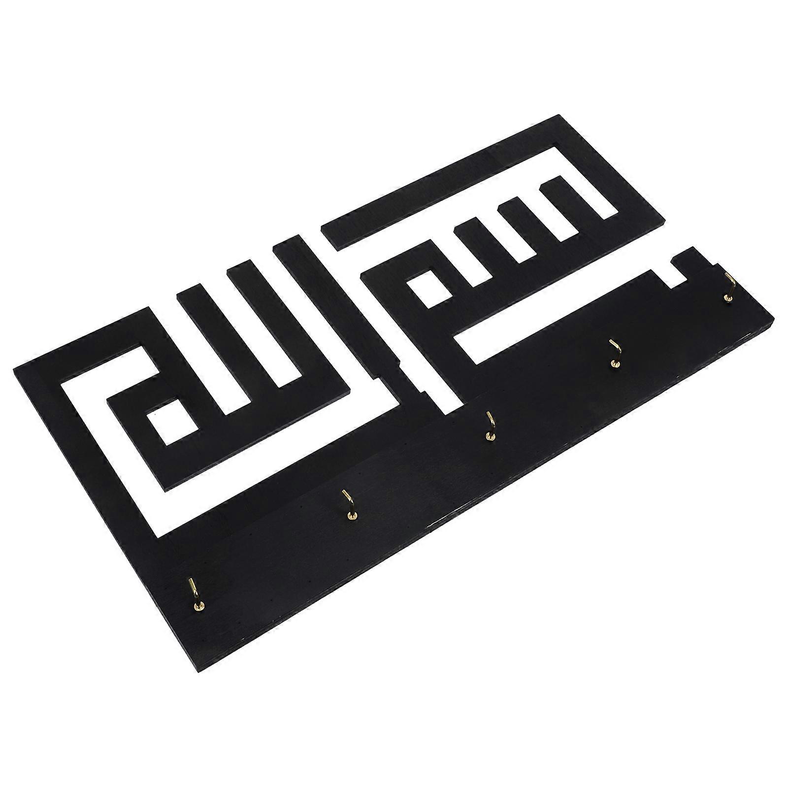 Decorative Wooden Key Holder for Wall with Storage Function 2Pcs Black Hooks