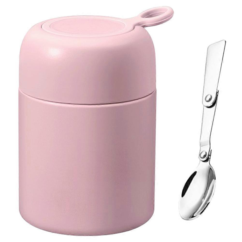 Insulation Soup Container With Foldable Spoon Perfect For Students In Pink 500ml Heat Retention 1Pcs