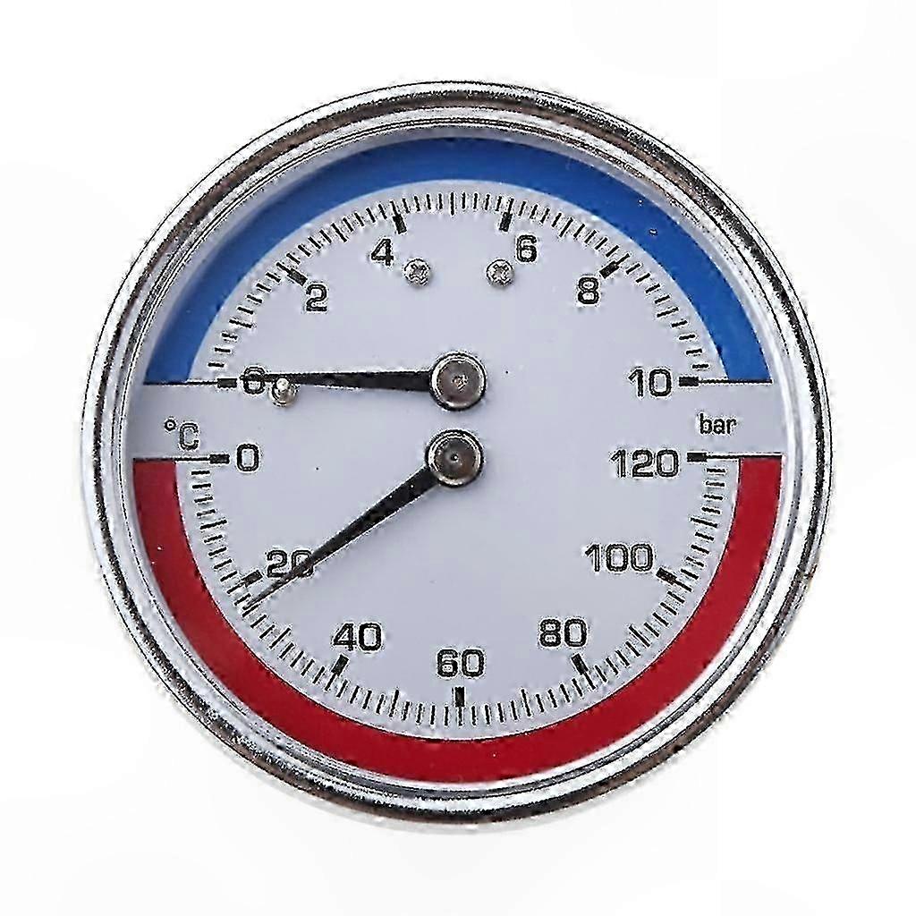 Temperature and Pressure Gauge for HVAC Systems, 120°C & 10 Bar, 1/8 or 1/4 Inch Connection