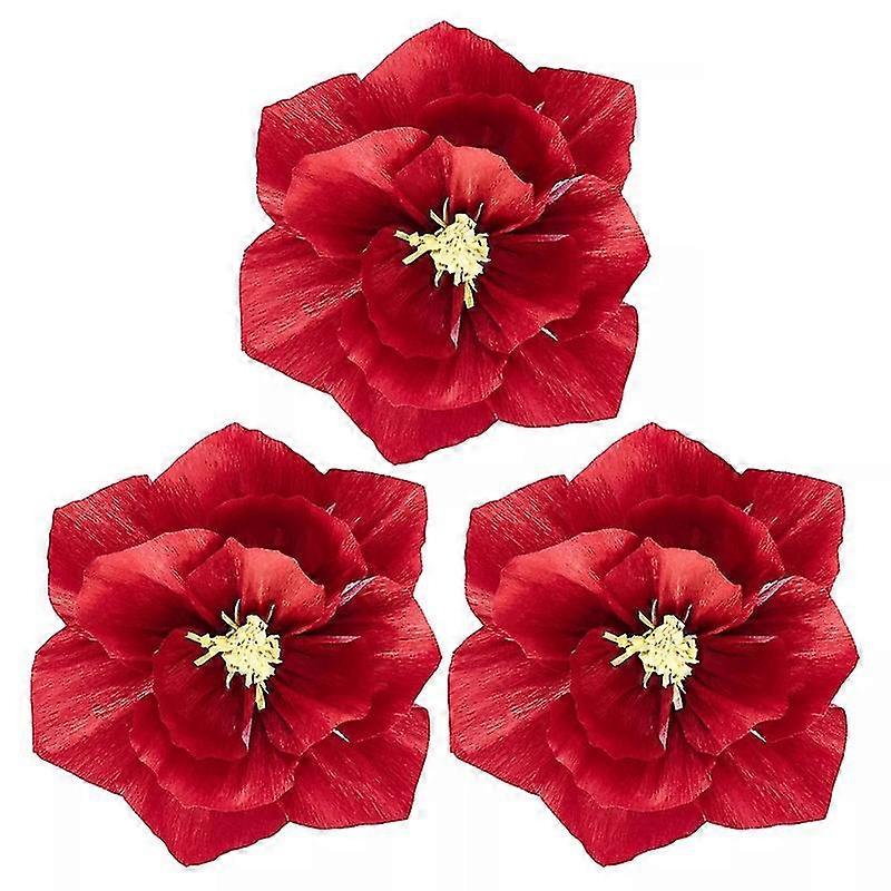 2025 3Pcs Crepe Paper Flowers 3D Visual Effects Realistic Create Atmosphere Paper Birthday Backdrop Flowe