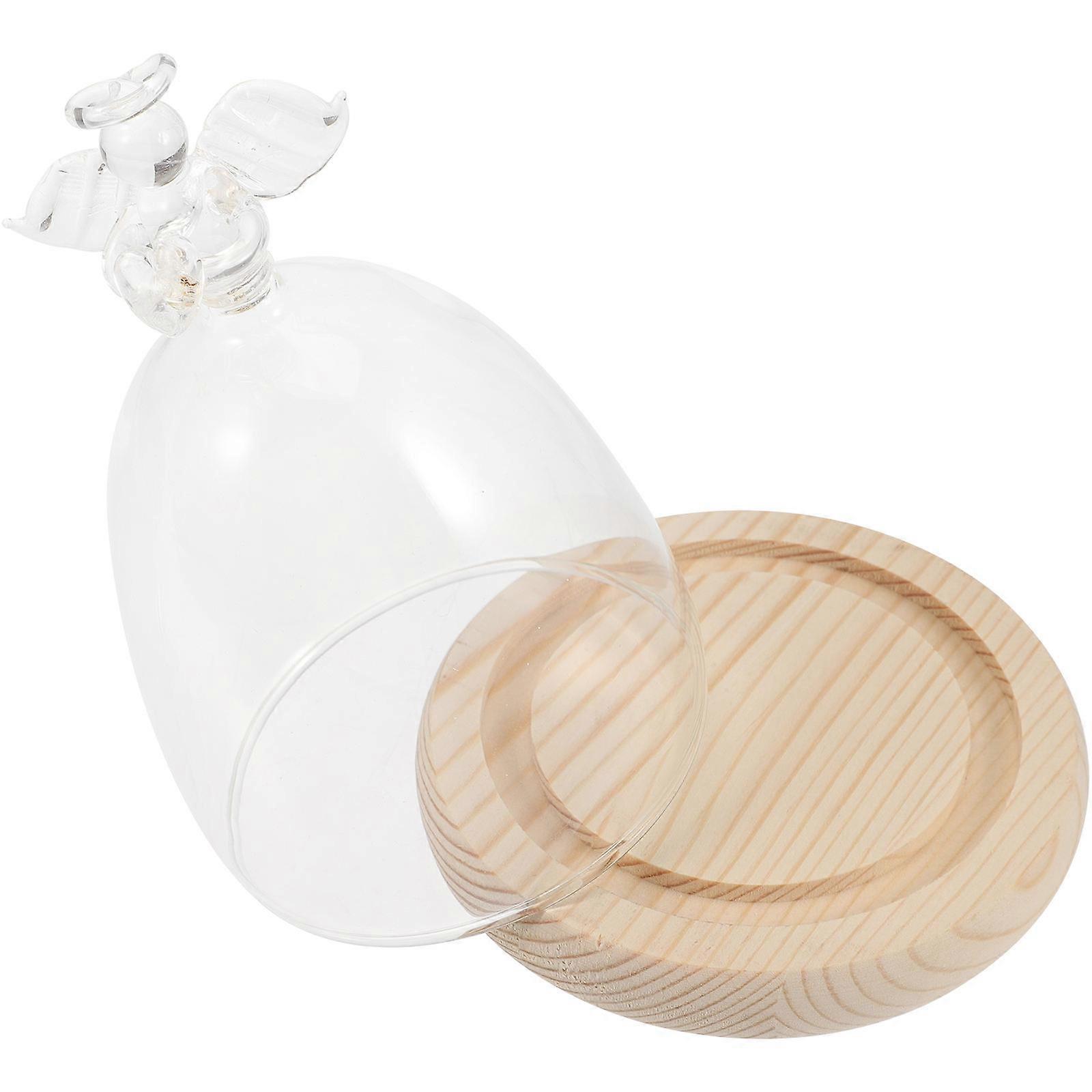 Glass Clear Display Dome with Wood Base for Storage Decoration