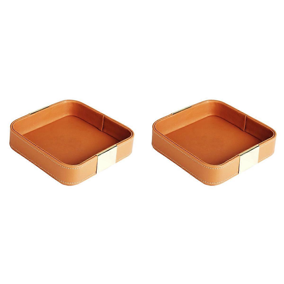 Leather Desktop Storage Tray for Watch Key Phone Wallet Container, A