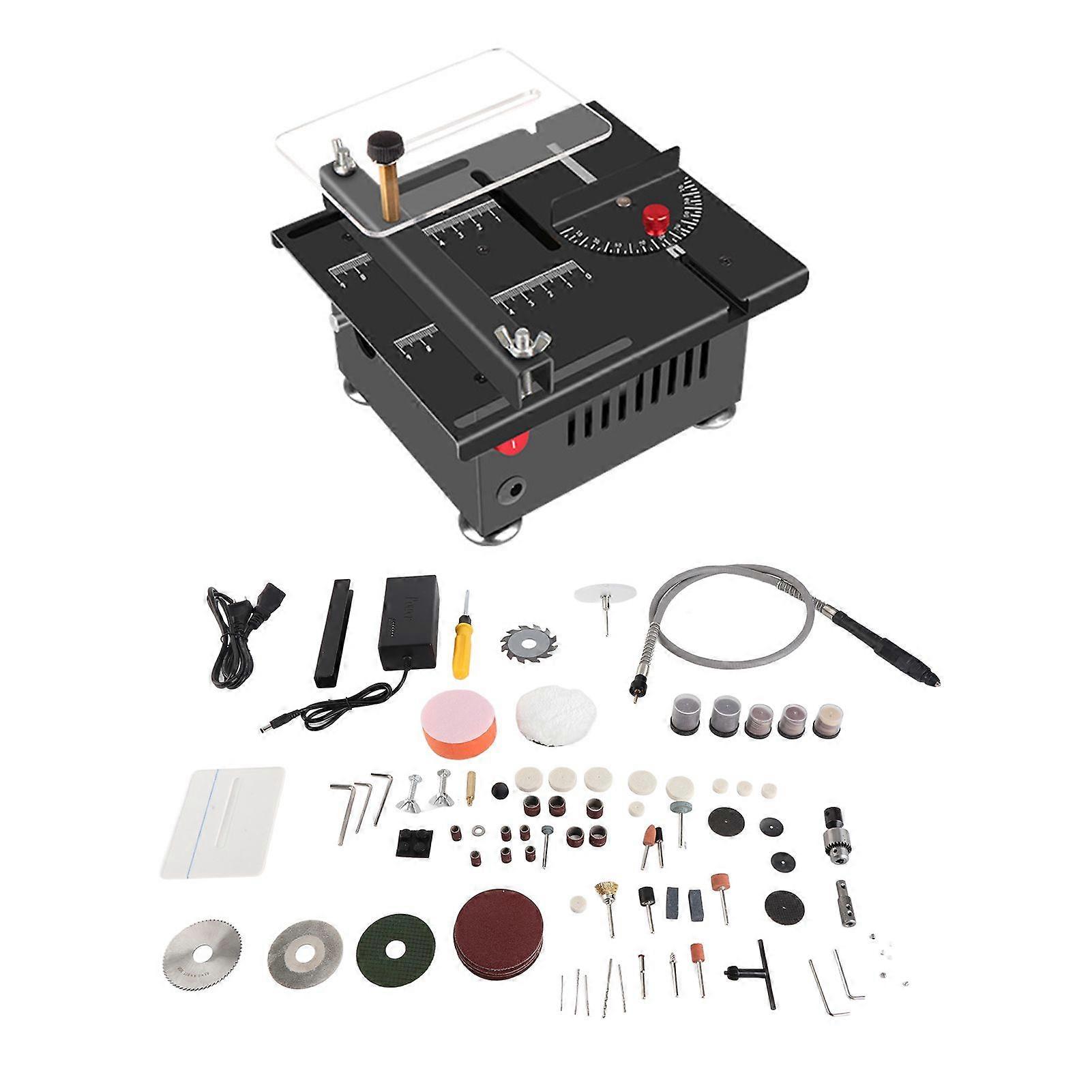 100W Multi Functional Table Saw Mini Desktop Electric Saw Cutter Speed and Angle Adjustable Liftable Blade 16MM Cutting Depth with Blade Flexible Shaf