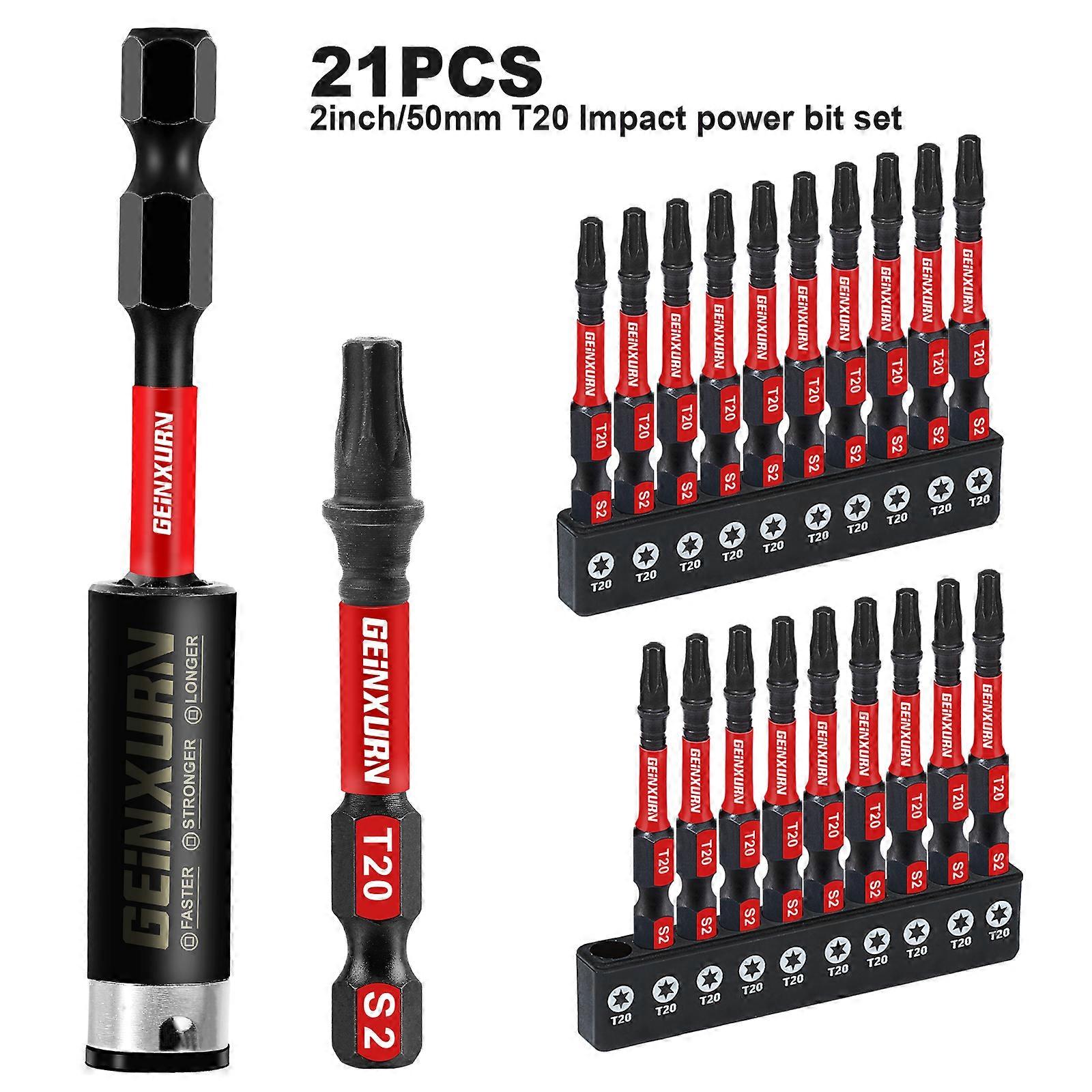 Geinxurn 2Inches Impact Magnetic #20 Torx Screwdriver Bit Set,S2 Alloy Steel T20 Power Bit Set with Base
