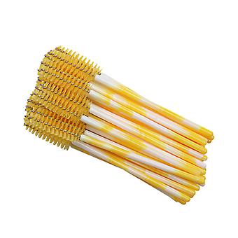 Veeki 100Pcs Disposable Mascara Brush Stick, Double Color Rod Color Eyelash Roller Portable Nylon Eyelash Brush Eyelash Comb (Yellow)