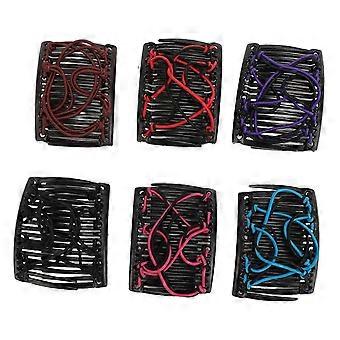 25-26 6-pack elastische magische haarkam vintage rekbare dubbele kam haar vorken clips kapsel multifunctionele haaraccessoires voor vrouwen meisjes