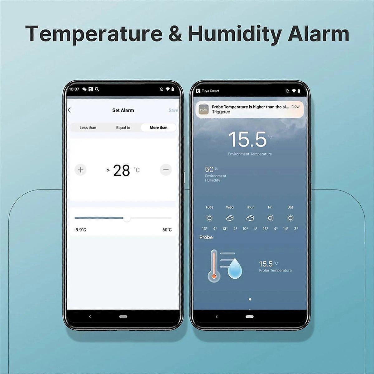 Tuya WiFi Smart Temperature Humidity Sensor 1M External Sensor Cable Probe App Remote Monitor Work for Home