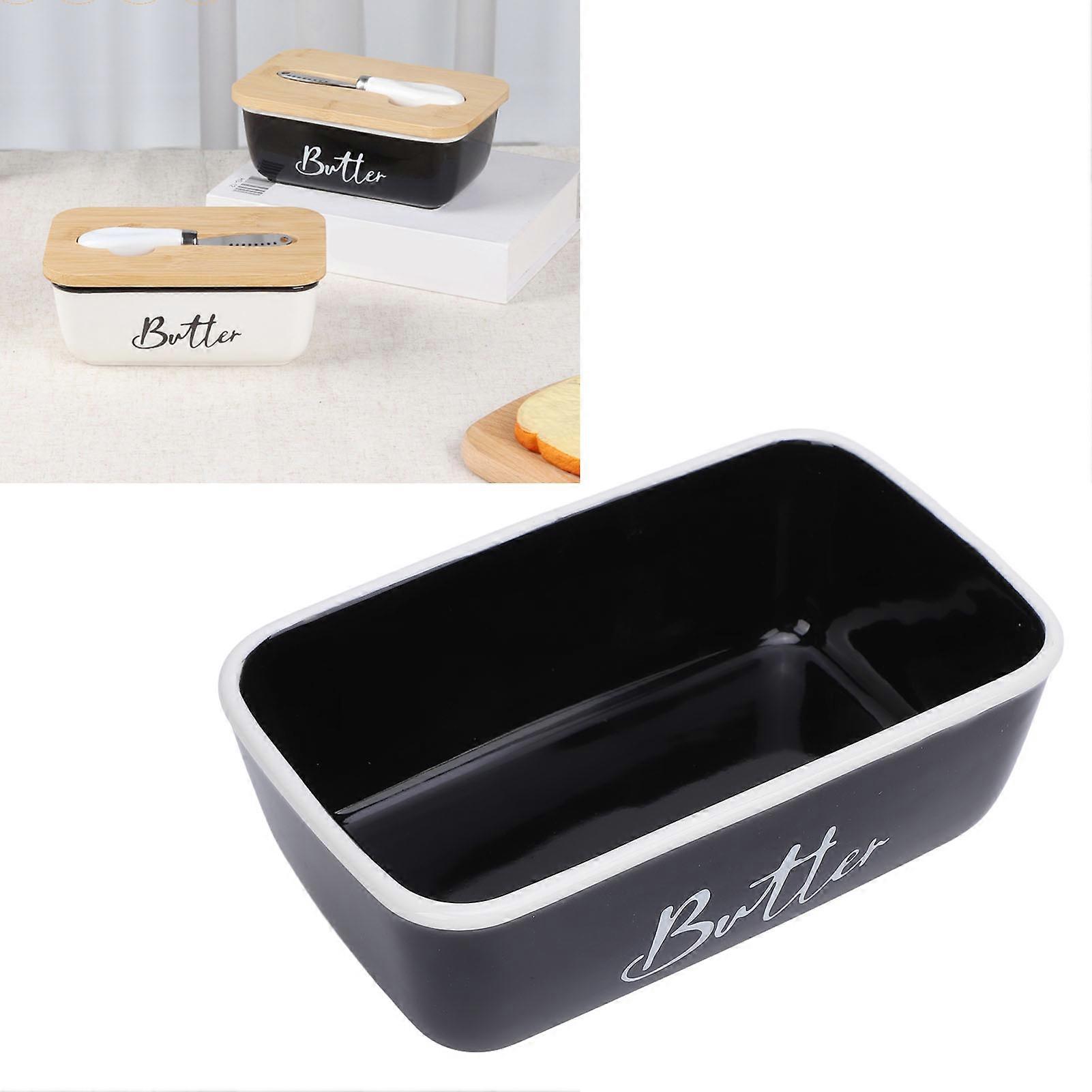 Butter Dish Rectangle Shape 500ml Black Ceramic Stainless Steel