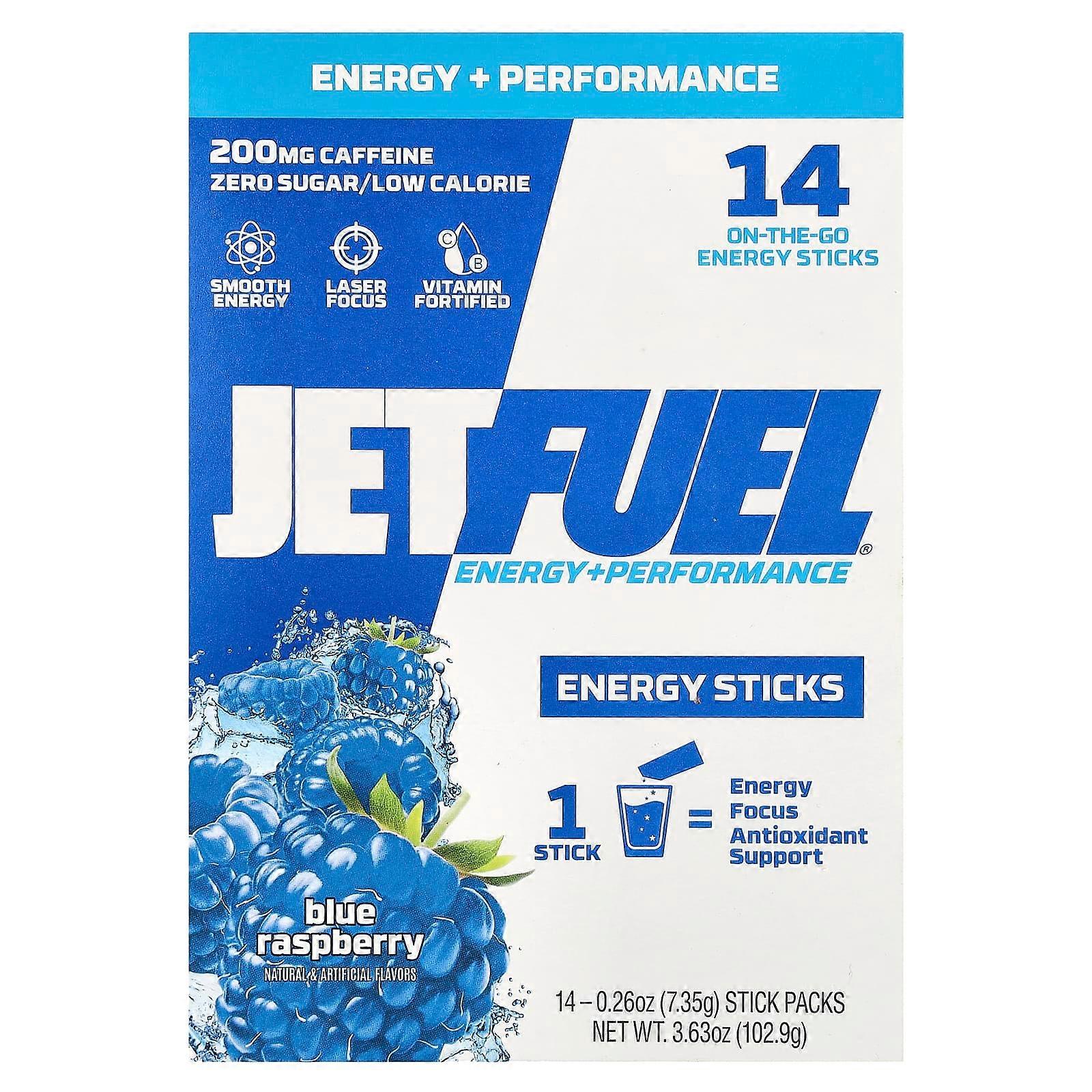 JetFuelÃÂÃÂ¬ÃÂÃÂ, Energy + Performance, Energy Sticks, Blue Raspberry, 14 Stick Packs, 0.26 oz (7.35 g) Each