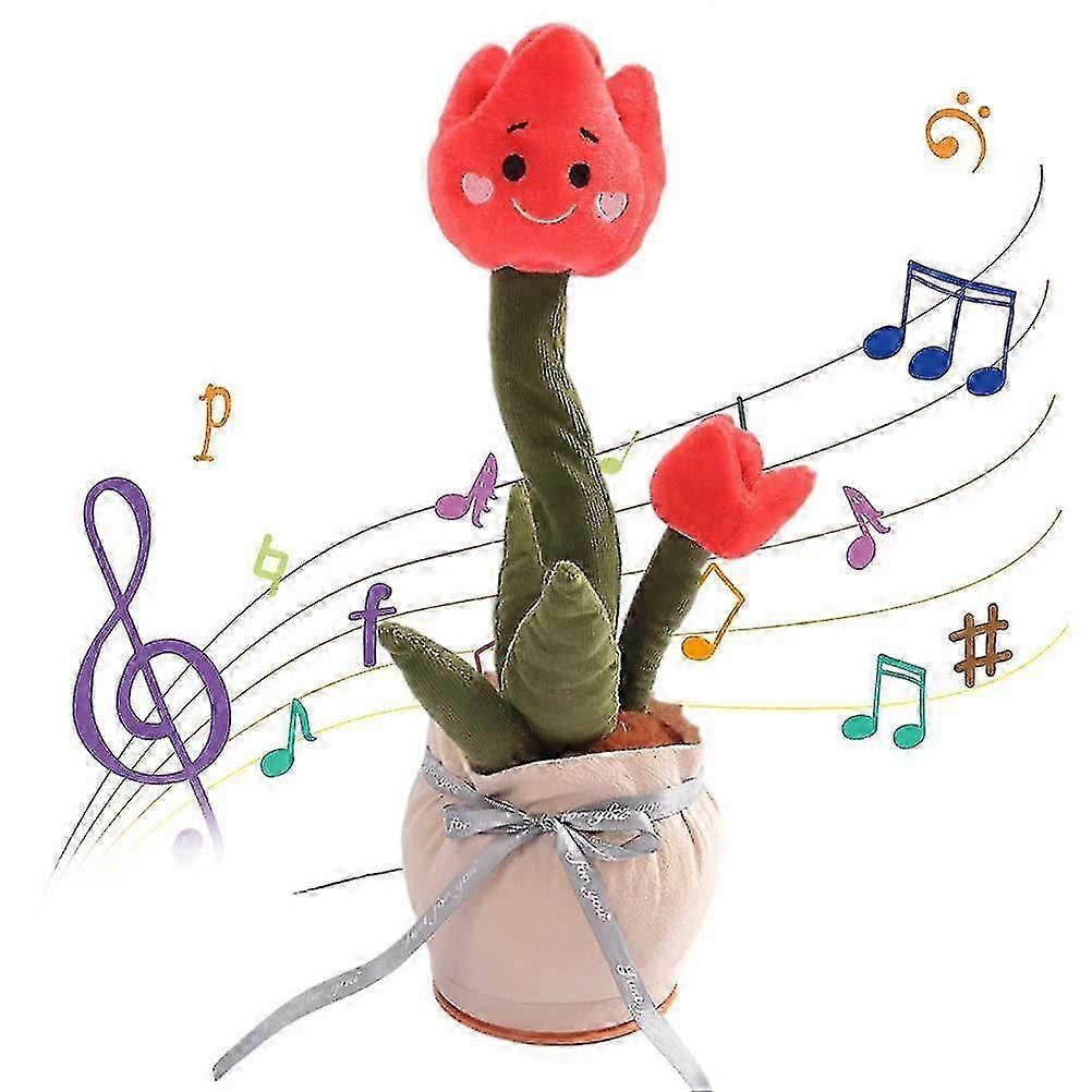 Dancing and Singing Plush Flower Toy with Repeating Tulip Function, Electronic Talking Plush Toy for Kids