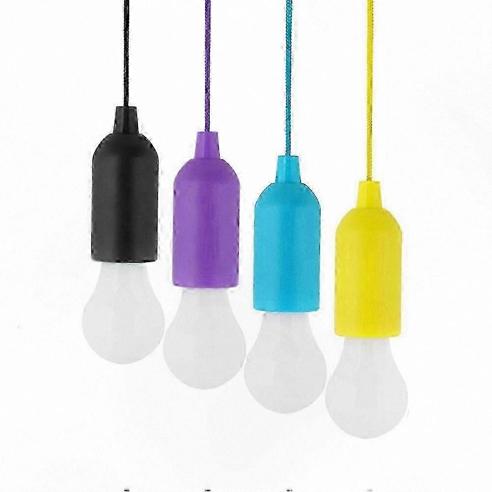 LED Pull Cord Light Bulb, 4 Pack Battery Operated for Indoor and Outdoor Use with 102Cm Cord Length Portable Round Design