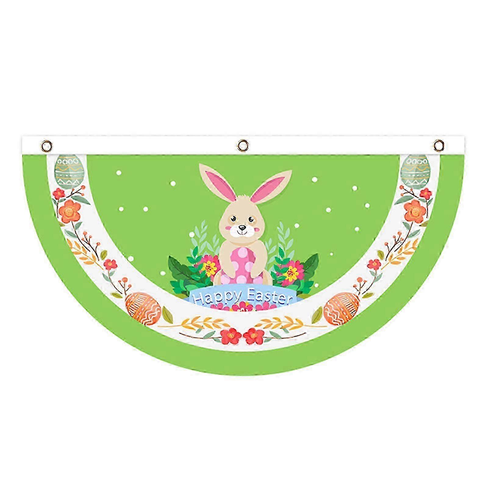 1 Pcs Easter Fan Shape Flag Happy Easter Garden Flag Rustic Bunny Bunting Flag
