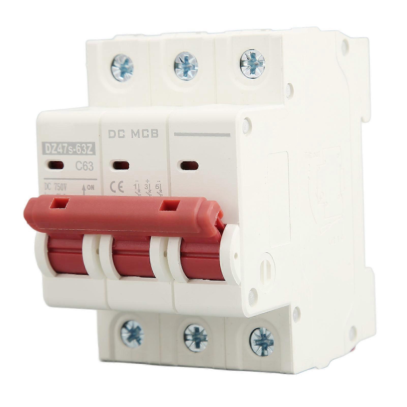 3P Miniature Circuit Breaker DIN Rail Mounted Short Circuit Protection Switch DC 750V 63A 6000A